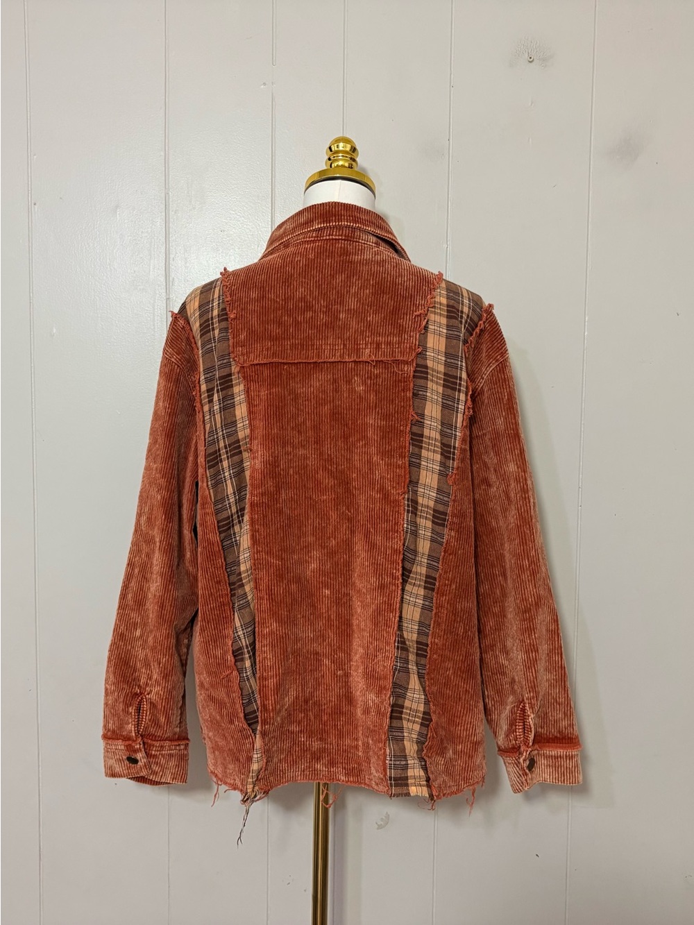 POL Patchwork Corduroy Plaid Shacket Rust Brown Jacket Size L YWJ3 - Picture 8 of 15
